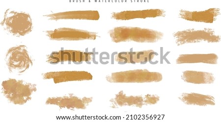 Gold brush, pen, marker, chalk set. Distressed grunge modern textured brush stroke. Golden dry brush. Trend brush stroke. Hand drawn vector. Vector illustration. Isolated on white background.