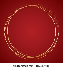 carteles de marco redondo de pincel dorado sobre fondo de navidad roja