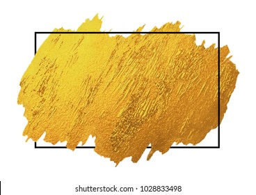 Gold brush stoke texture on white background with black line frame vector illustration