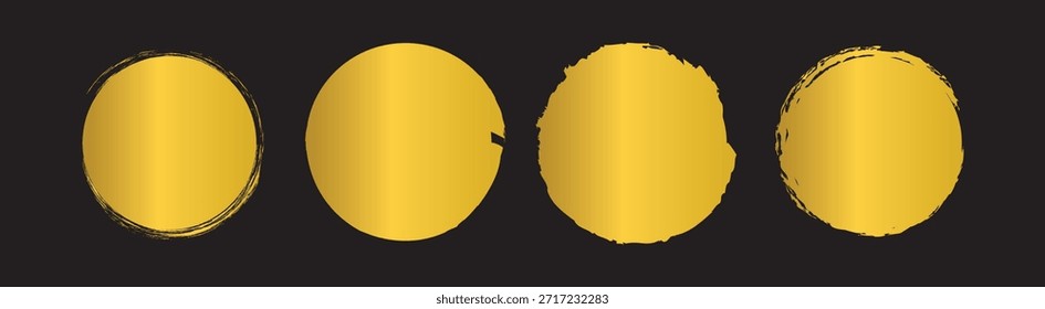 Círculo de trazo de pincel de oro, marco redondo grunge metálico, trazo abstracto brillante, textura dorada de lujo, borde circular elegante, salpicadura de tinta artística, anillo de oro moderno, trazo brillante decorativo en negro