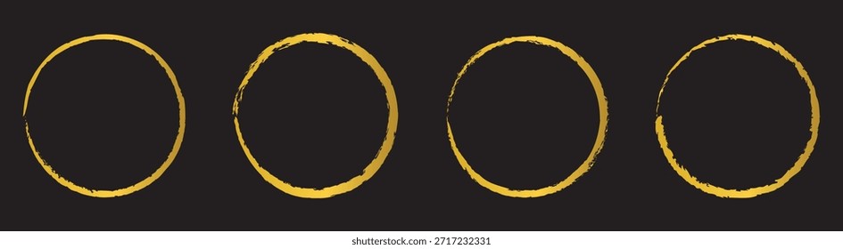 Círculo de trazo de pincel de oro, marco redondo grunge metálico, trazo abstracto brillante, textura dorada de lujo, borde circular elegante, salpicadura de tinta artística, anillo de oro moderno, trazo brillante decorativo en negro