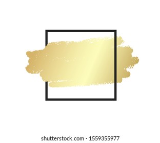 Gold brush stroke in the frame. Gold shiny grunge texture. Dirty design element, box, frame or background for text. Vector Illustration EPS10