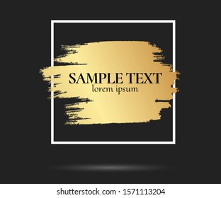 Gold brush stroke in the frame. Gold shiny grunge texture. Dirty design element, box, frame or background for text. Vector Illustration EPS10