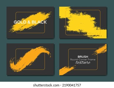 Gold brush stroke grunge texture abstract with rounded corners frame and black dark set collection.