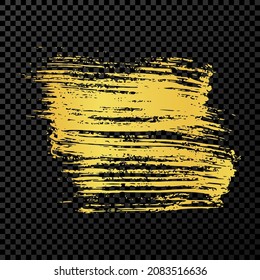 Gold brush stroke. Hand drawn ink spots isolated on dark transparent background. Vector illustration