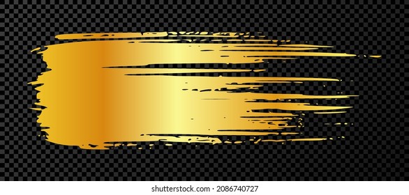 Golpe de pincel de oro. manchas de tinta dibujadas a mano aisladas en un fondo transparente oscuro. Ilustración del vector