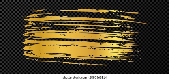 Gold brush stroke. Hand drawn ink spots isolated on dark transparent background. Vector illustration