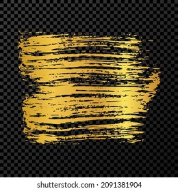 Golpe de pincel de oro. manchas de tinta dibujadas a mano aisladas en un fondo transparente oscuro. Ilustración del vector
