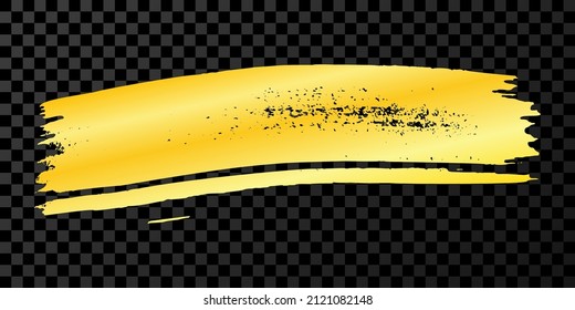 Golpe de pincel de oro. manchas de tinta dibujadas a mano aisladas en un fondo transparente oscuro. Ilustración del vector