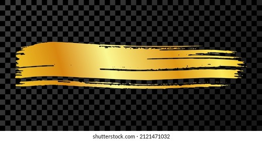 Golpe de pincel de oro. manchas de tinta dibujadas a mano aisladas en un fondo transparente oscuro. Ilustración del vector