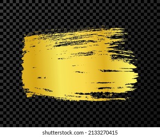 Gold brush stroke. Hand drawn ink spot isolated on dark transparent background. Vector illustration