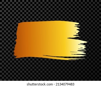 Gold brush stroke. Hand drawn ink spot isolated on dark transparent background. Vector illustration