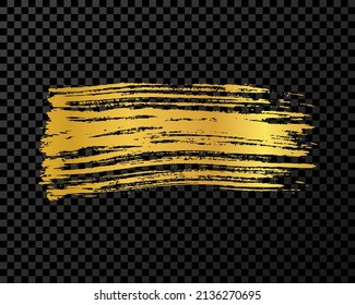 Gold brush stroke. Hand drawn ink spot isolated on dark transparent background. Vector illustration