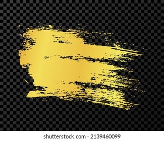 Golpe de pincel de oro. Punto de tinta dibujado a mano aislado en un fondo transparente oscuro. Ilustración del vector