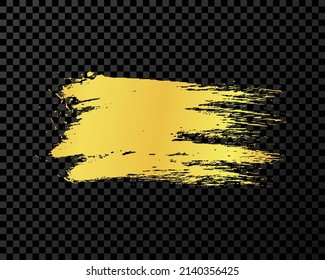 Gold brush stroke. Hand drawn ink spot isolated on dark transparent background. Vector illustration