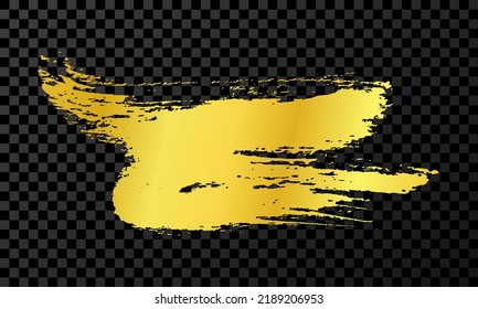 Gold brush stroke. Hand drawn ink spot isolated on dark background. Vector illustration
