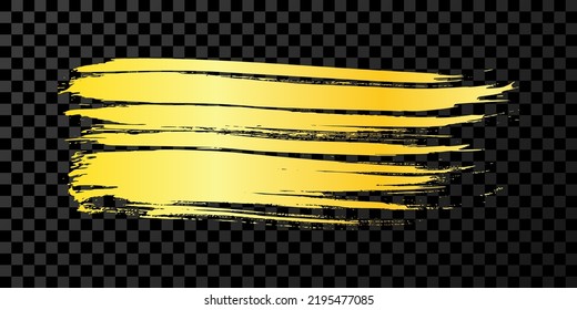 Gold brush stroke. Hand drawn ink spot isolated on dark background. Vector illustration
