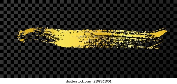 Gold brush stroke. Hand drawn ink spot isolated on dark background. Vector illustration