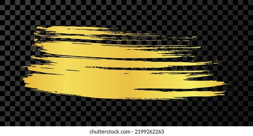 Gold brush stroke. Hand drawn ink spot isolated on dark background. Vector illustration