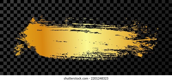 Gold brush stroke. Hand drawn ink spot isolated on dark background. Vector illustration