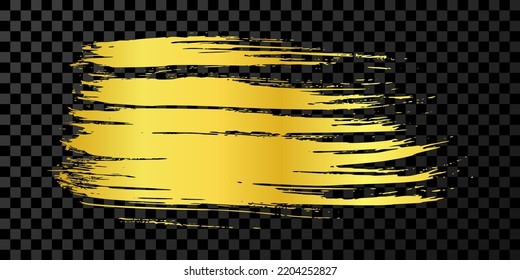 Gold brush stroke. Hand drawn ink spot isolated on dark background. Vector illustration
