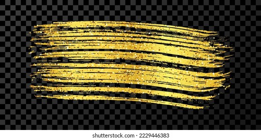 Gold brush stroke. Hand drawn ink spot isolated on dark transparent background. Vector illustration