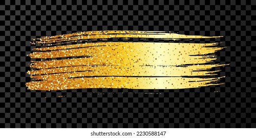 Gold brush stroke. Hand drawn ink spot isolated on dark transparent background. Vector illustration