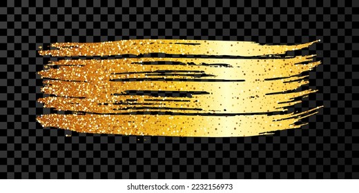 Gold brush stroke. Hand drawn ink spot isolated on dark transparent background. Vector illustration