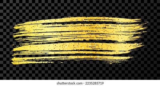 Golpe de pincel de oro. Punto de tinta dibujado a mano aislado en un fondo transparente oscuro. Ilustración del vector