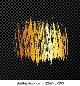 Gold brush stroke. Hand drawn ink spot isolated on dark transparent background. Vector illustration