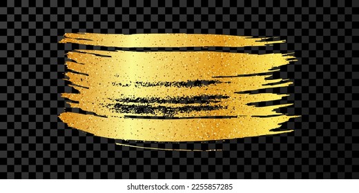 Golpe de pincel de oro. Punto de tinta dibujado a mano aislado en un fondo oscuro. Ilustración del vector
