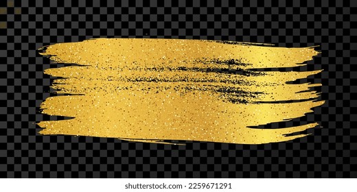 Gold brush stroke. Hand drawn ink spot isolated on dark background. Vector illustration