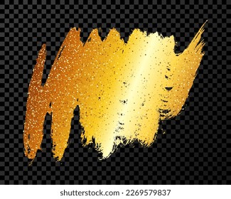 Gold brush stroke. Hand drawn ink spot isolated on dark transparent background. Vector illustration