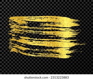 Gold brush stroke. Hand drawn ink spot isolated on dark transparent background. Vector illustration