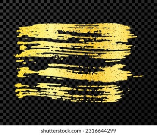 Golpe de pincel de oro. Punto de tinta dibujado a mano aislado en un fondo transparente oscuro. Ilustración del vector