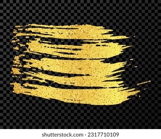 Gold brush stroke. Hand drawn ink spot isolated on dark transparent background. Vector illustration