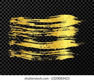 Gold brush stroke. Hand drawn ink spot isolated on dark transparent background. Vector illustration