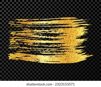 Gold brush stroke. Hand drawn ink spot isolated on dark transparent background. Vector illustration