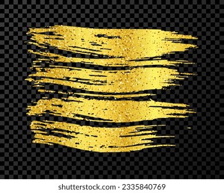 Gold brush stroke. Hand drawn ink spot isolated on dark transparent background. Vector illustration
