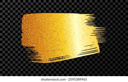 Gold brush stroke. Hand drawn ink spot isolated on dark transparent background. Vector illustration