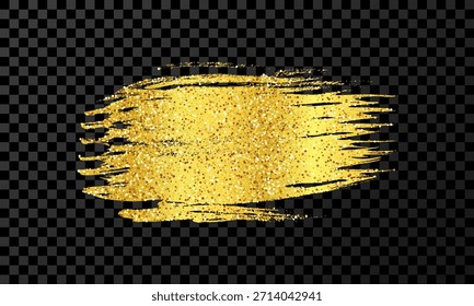 Gold brush stroke. Hand drawn ink spot isolated on dark transparent background. Vector illustration