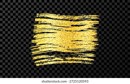 Gold brush stroke. Hand drawn ink spot isolated on dark transparent background. Vector illustration