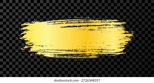 Gold brush stroke. Hand drawn ink spot isolated on dark transparent background. Vector illustration