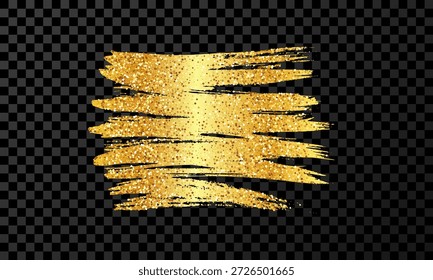 Gold brush stroke. Hand drawn ink spot isolated on dark transparent background. Vector illustration
