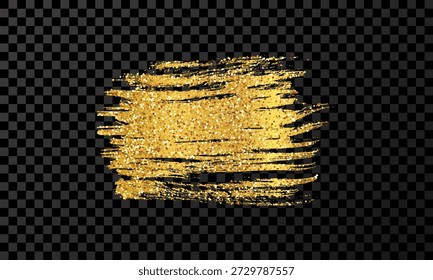 Curso de pincel dourado. Ponto de tinta desenhado à mão isolado em fundo transparente escuro. Ilustração vetorial