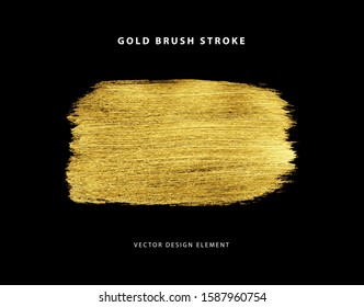 Gold brush stroke on black background. Hand drawn acrylic smear paint stain design element