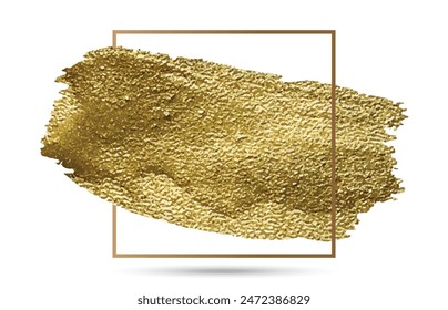 Gold brush stroke. gold paint brush smear stroke. realistic golden brush stroke with metallic effect. invitation, wedding, birthday card, illustration as for sparkling design element.