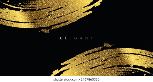 Gold Brush Stroke with Texture Effect on Black Background. Abstract Art Banner in Grunge Concept