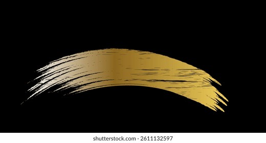 Gold Brush Stroke with Texture Effect on Black Background. Abstract Art Banner in Grunge Concept