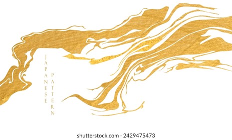 Gold brush stroke texture with Japanese ocean wave pattern in vintage style. Abstract art landscape banner design with watercolor texture vector	